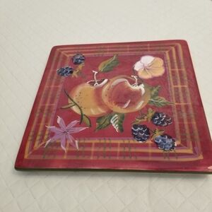 Vintage Capriware Ceramic Trivet 6" Floral Fruit Decor Hand Painted